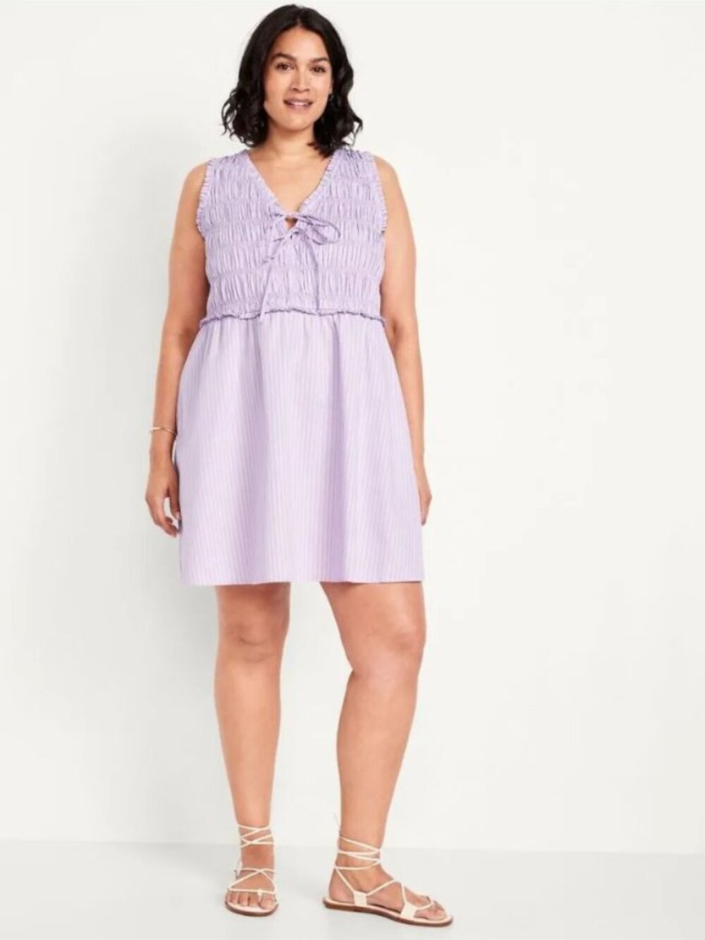 Old Navy Fit & Flare Smocked Bodice Cotton Mini Dress XL Lilac Striped NWT